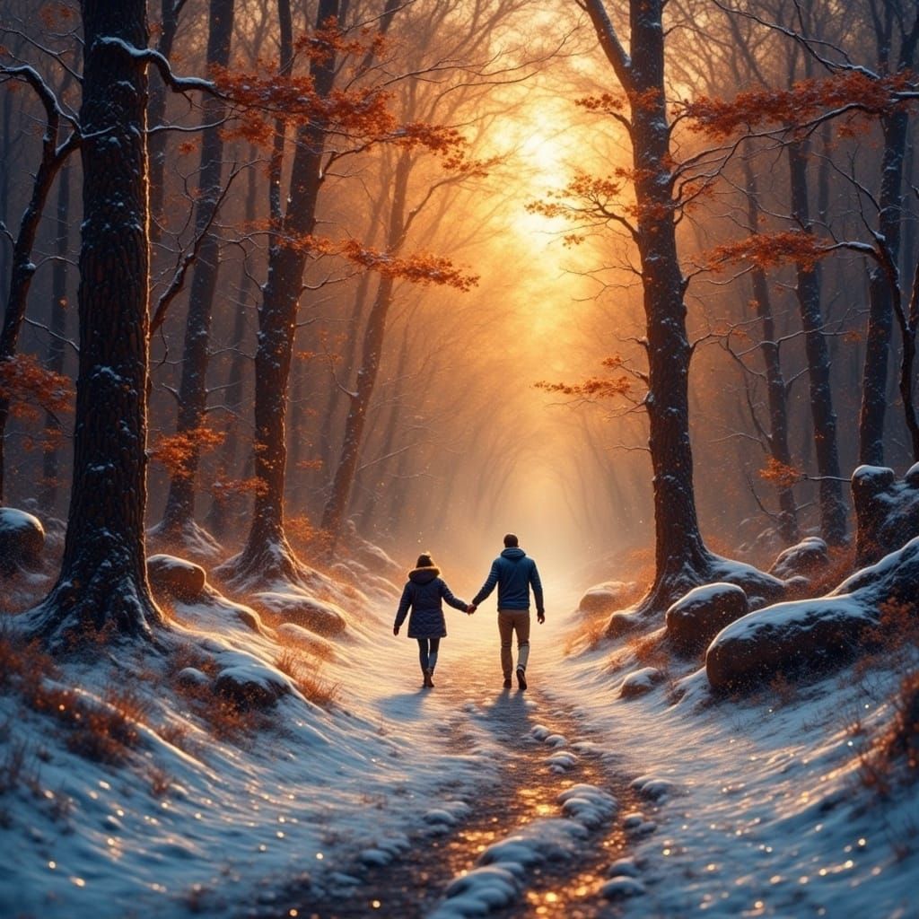 Impressionist Winter Wonderland Scene with Vibrant Oil Paint...