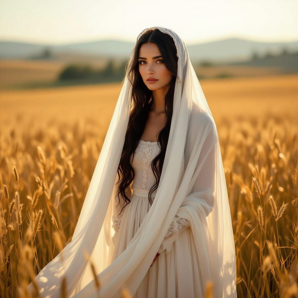 Italian Woman in Tuscan Field, Cinematic Film Still