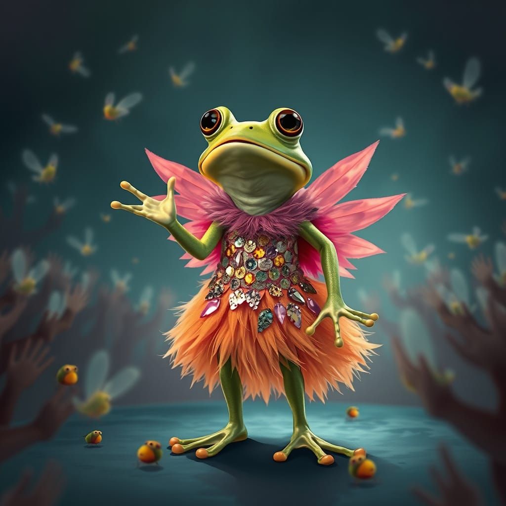 Frog Wins Insect Beauty Pageant in Dreamlike Scene