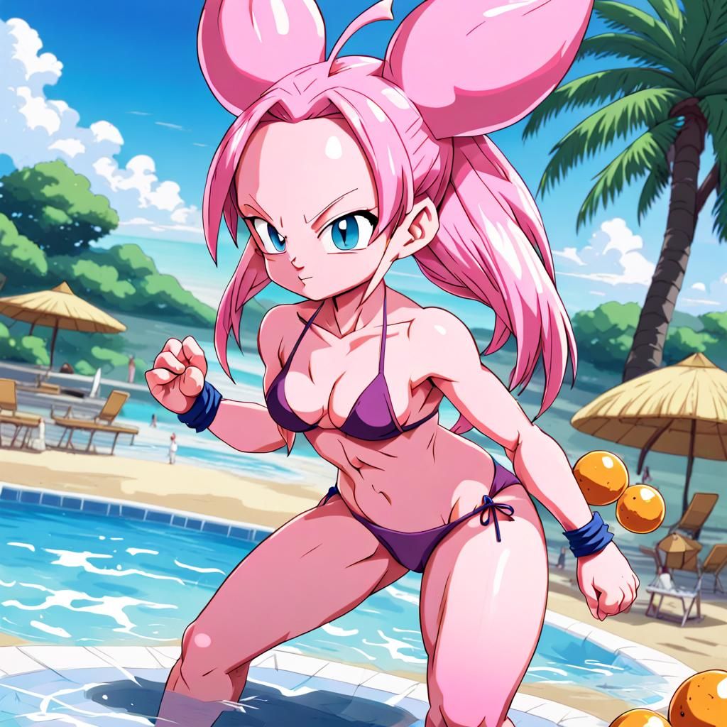 Kid Buu and Android 18 Fusion in Anime Style