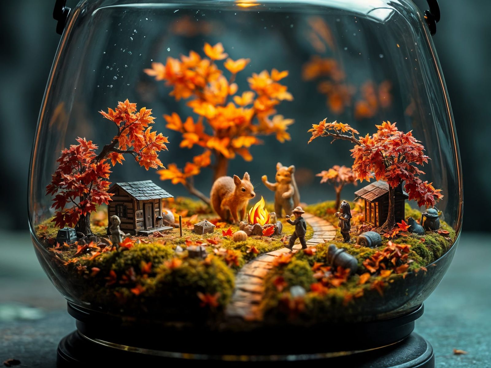 Magical Autumn Forest Diorama Inside a Lantern