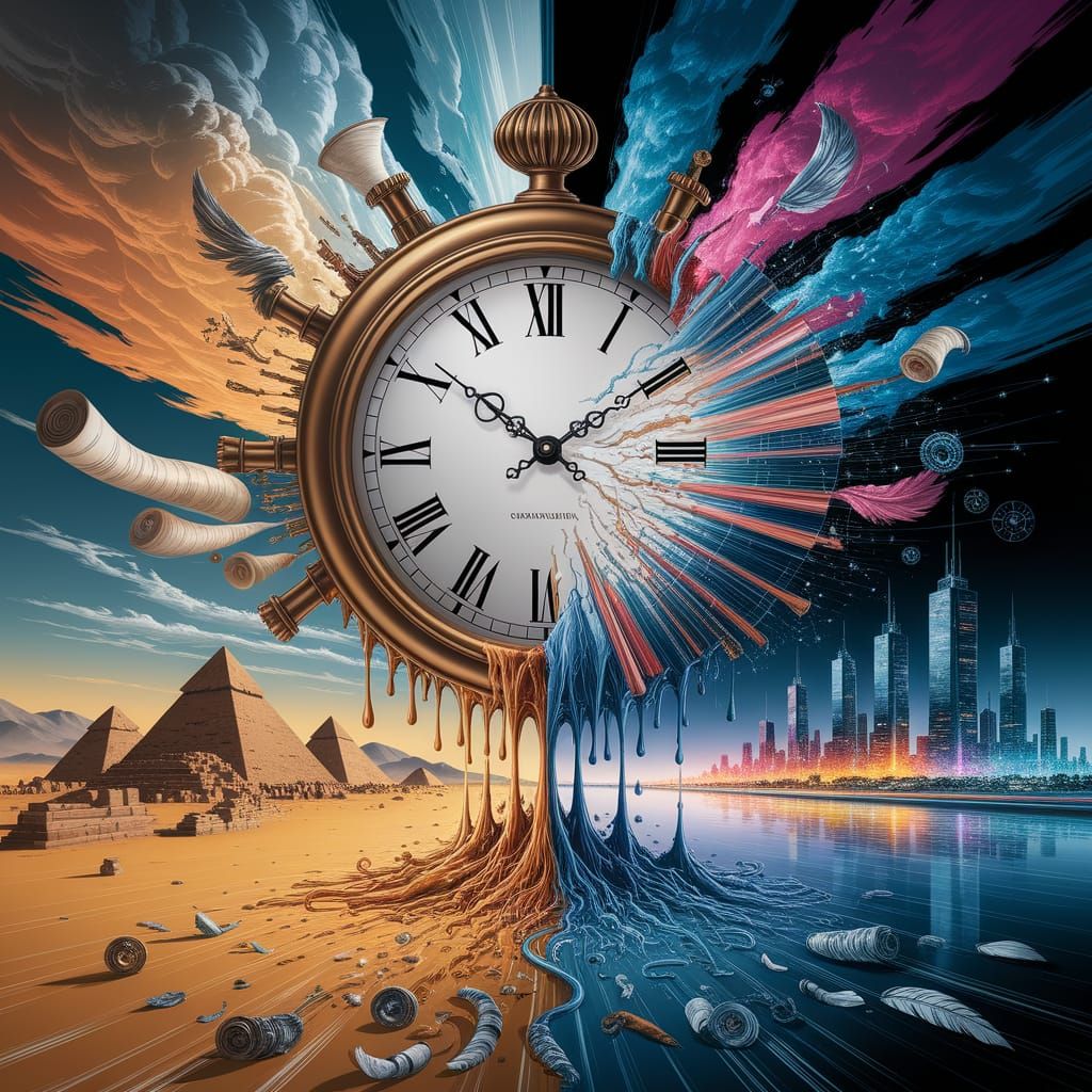 Surreal Time Portal: Melting Clock Between Centuries