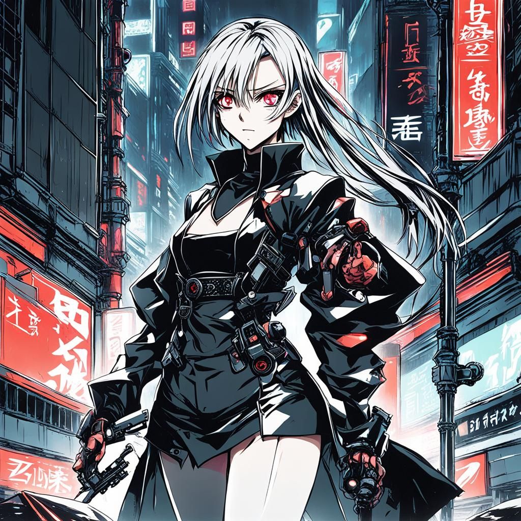 Cyberpunk Dystopian War in 80s Anime Style