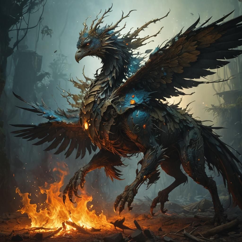 Dragon Sculpture Breathing Fire in Organic Style