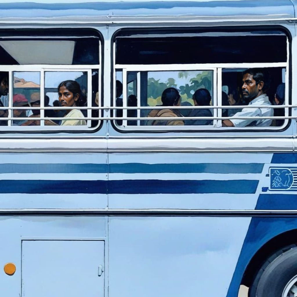 Sri Lankan Bus in Gouache Watercolor Style