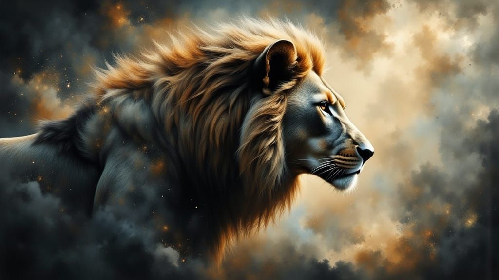 Majestic Lion in Ethereal Landscape
