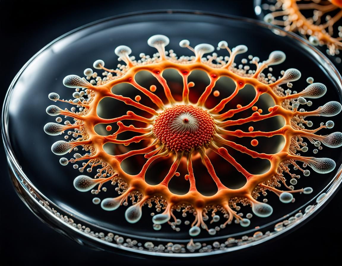 Amoeba Moving in Petri Dish: Hyperrealistic Close-Up