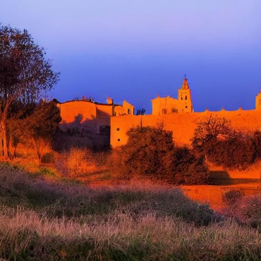 Surreal Village Scene with Rabbits, in Oil Painting Style