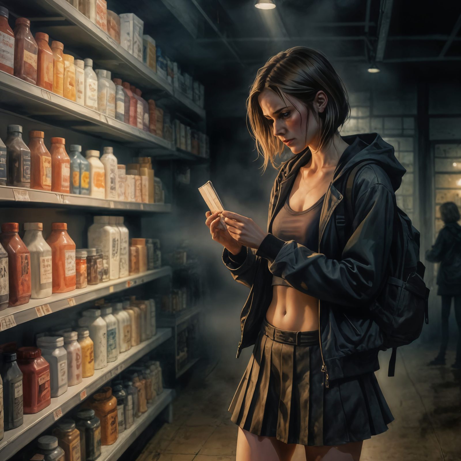 Ominous Store Aisle in Vivid Watercolor