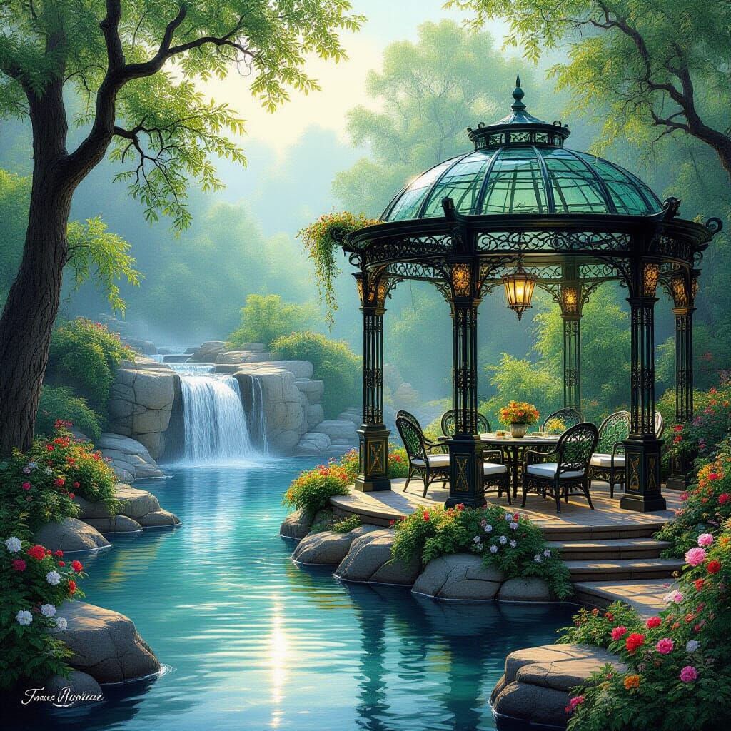 Ethereal Fantasy Landscape Painting of Grand Backyard