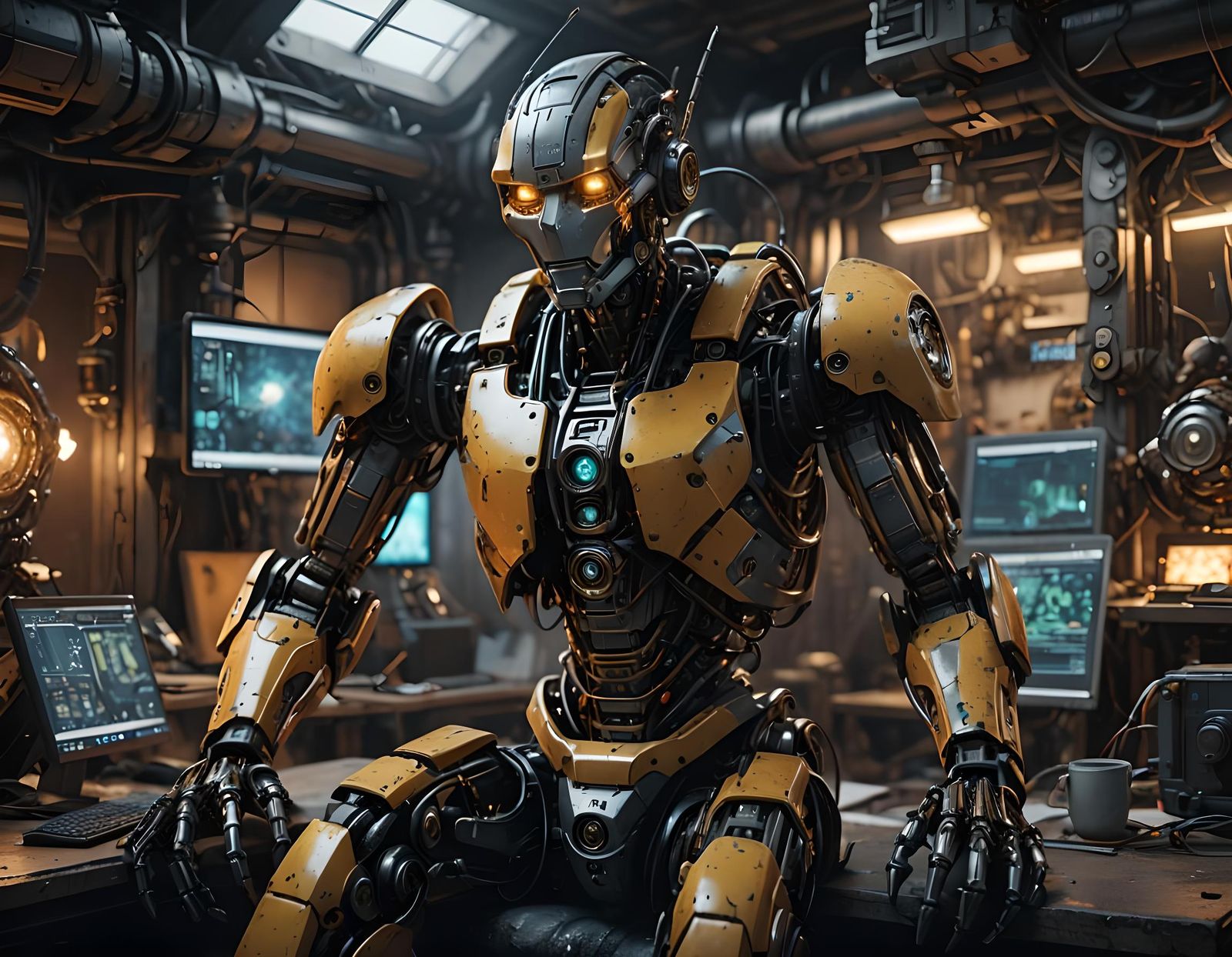 Robot at Computer: Detailed Matte Painting