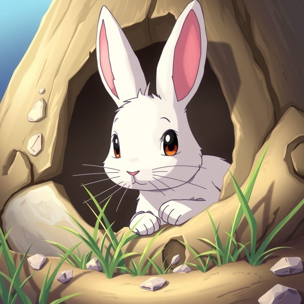 Anime-Style Rabbit in Cozy Burrow