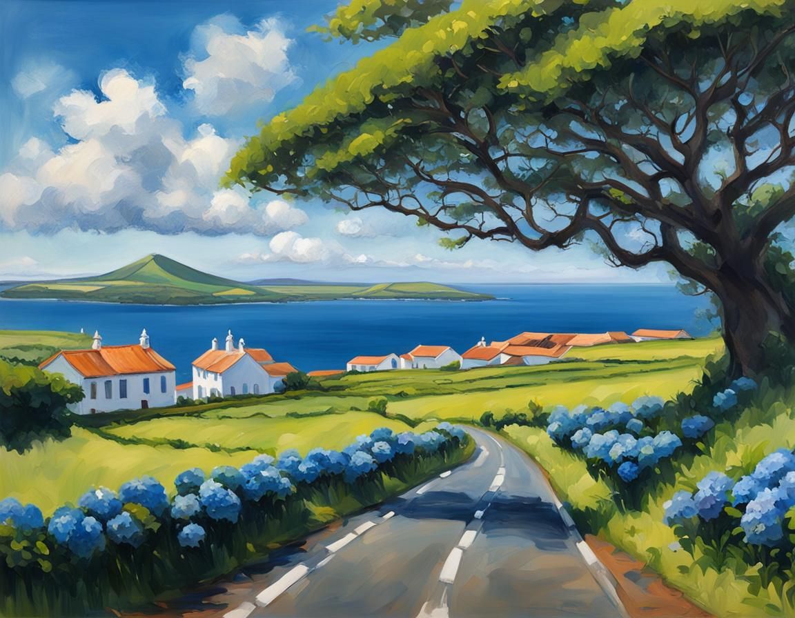 Scenic Terceira Island View in Impressionist Style