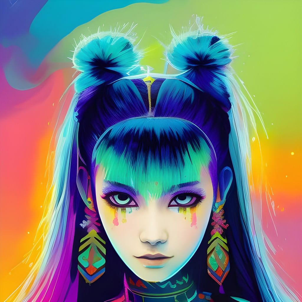 Navajo Girl with Neon Hair Digital Art