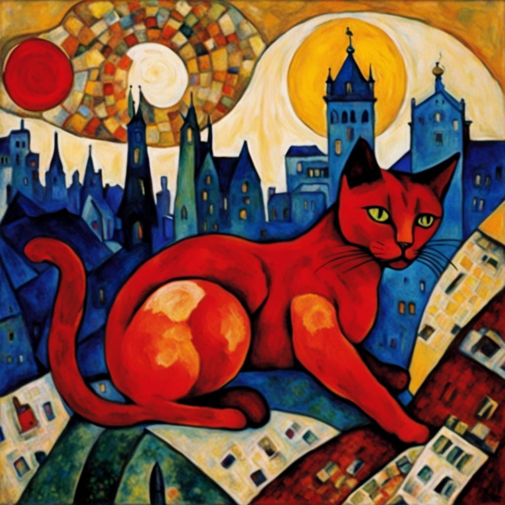Art Nouveau Cat Travels Between Buda and Pest