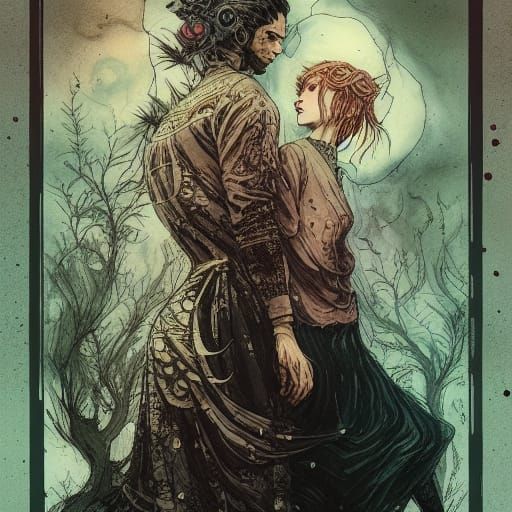 The Lovers Tarot Card in Detailed Mixed Media