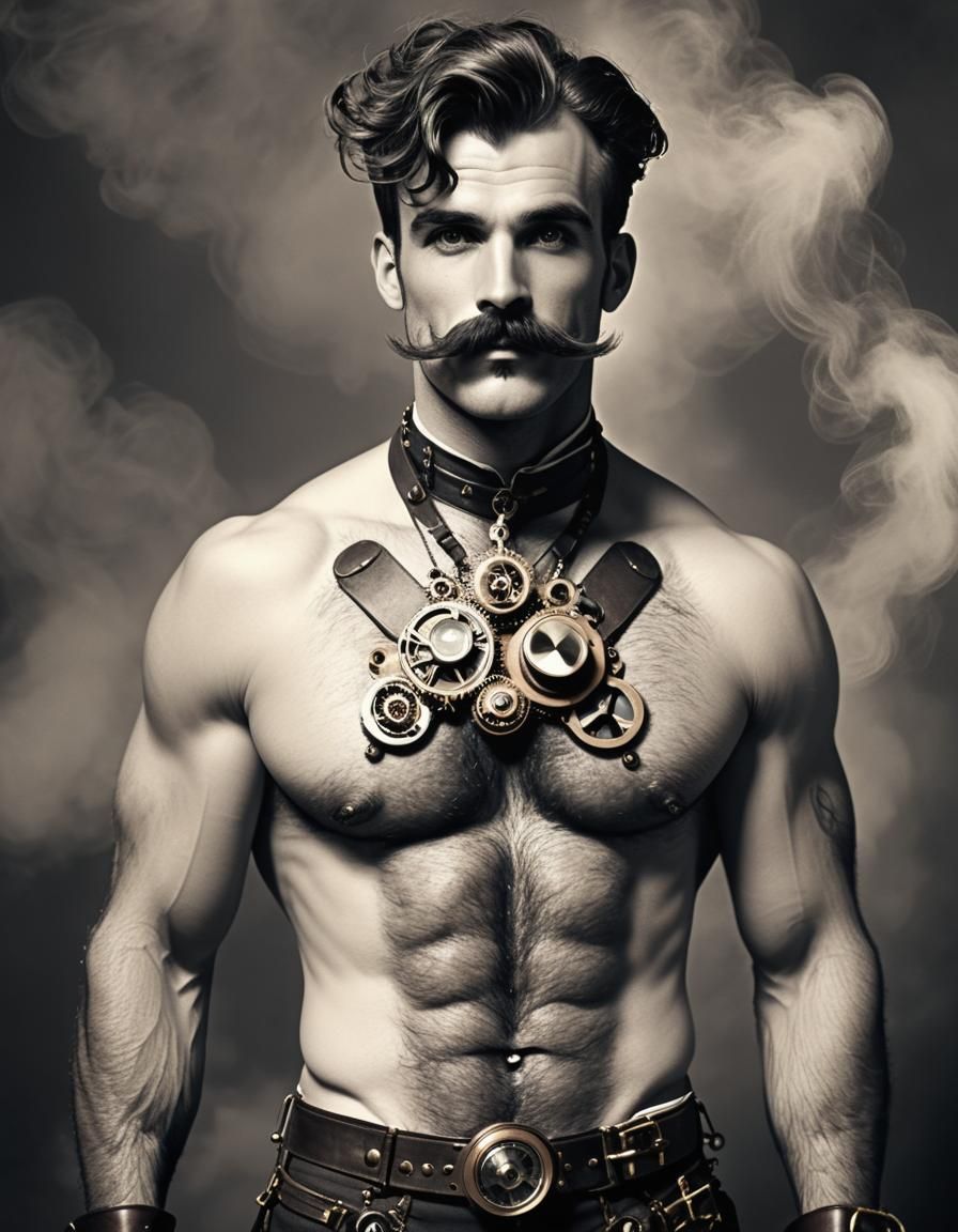 Attractive Male Steampunk Hunk with Mustache