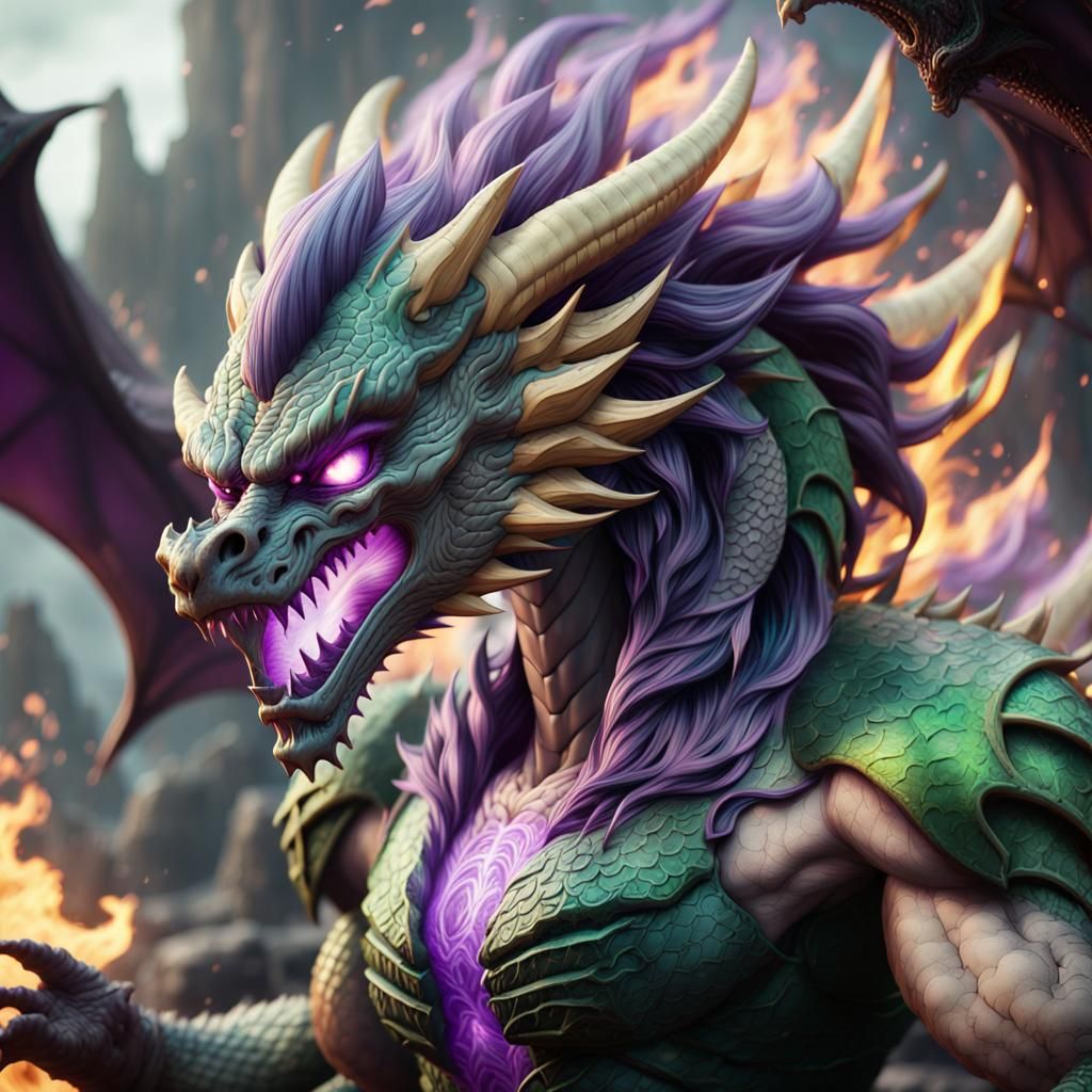 Super Saiyan Dragon with Purple and Green Flame