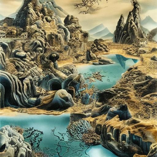 Surreal Black Stone Carving with Chinese Dragon