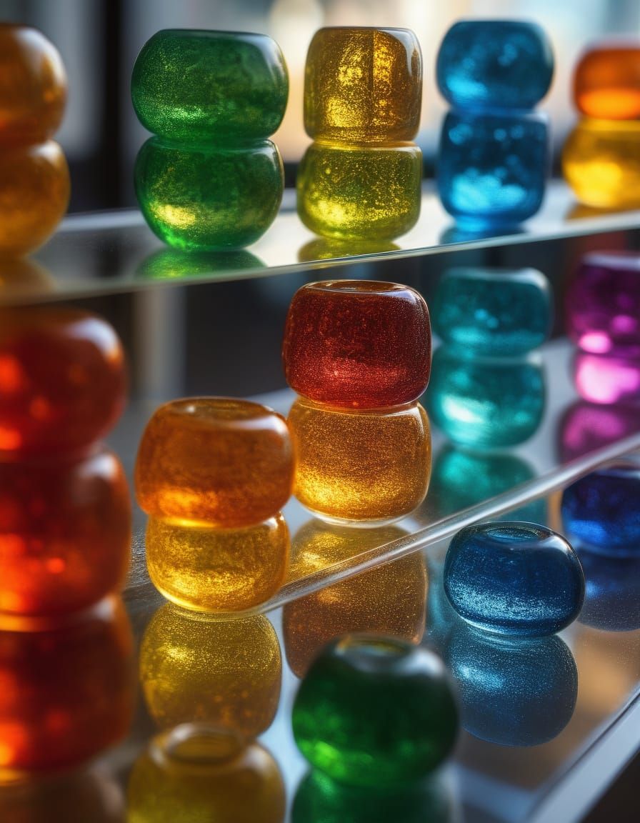 Vibrant Glass Beads Displayed as Oil Painting