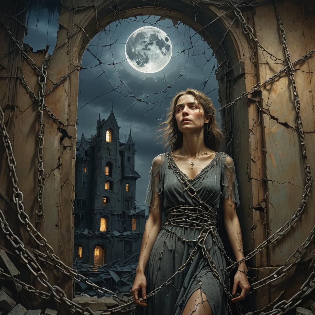 Trapped Woman in Abandoned Room: Dark Fantasy Art