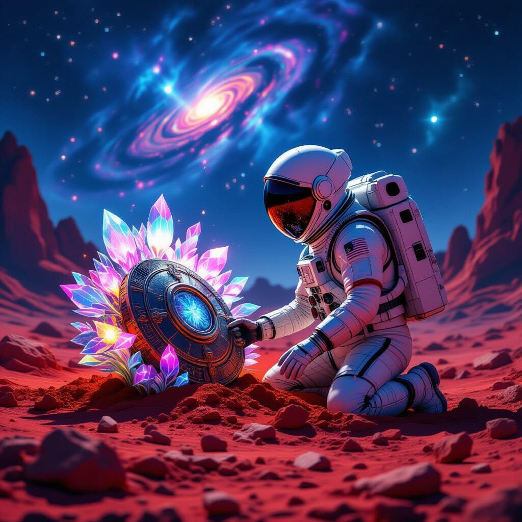 Astronaut Discovers Bioluminescent Alien Artifact on Crimson...