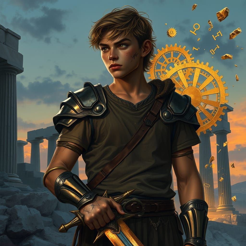 Demigod in Shadows: A Dark Fantasy Scene