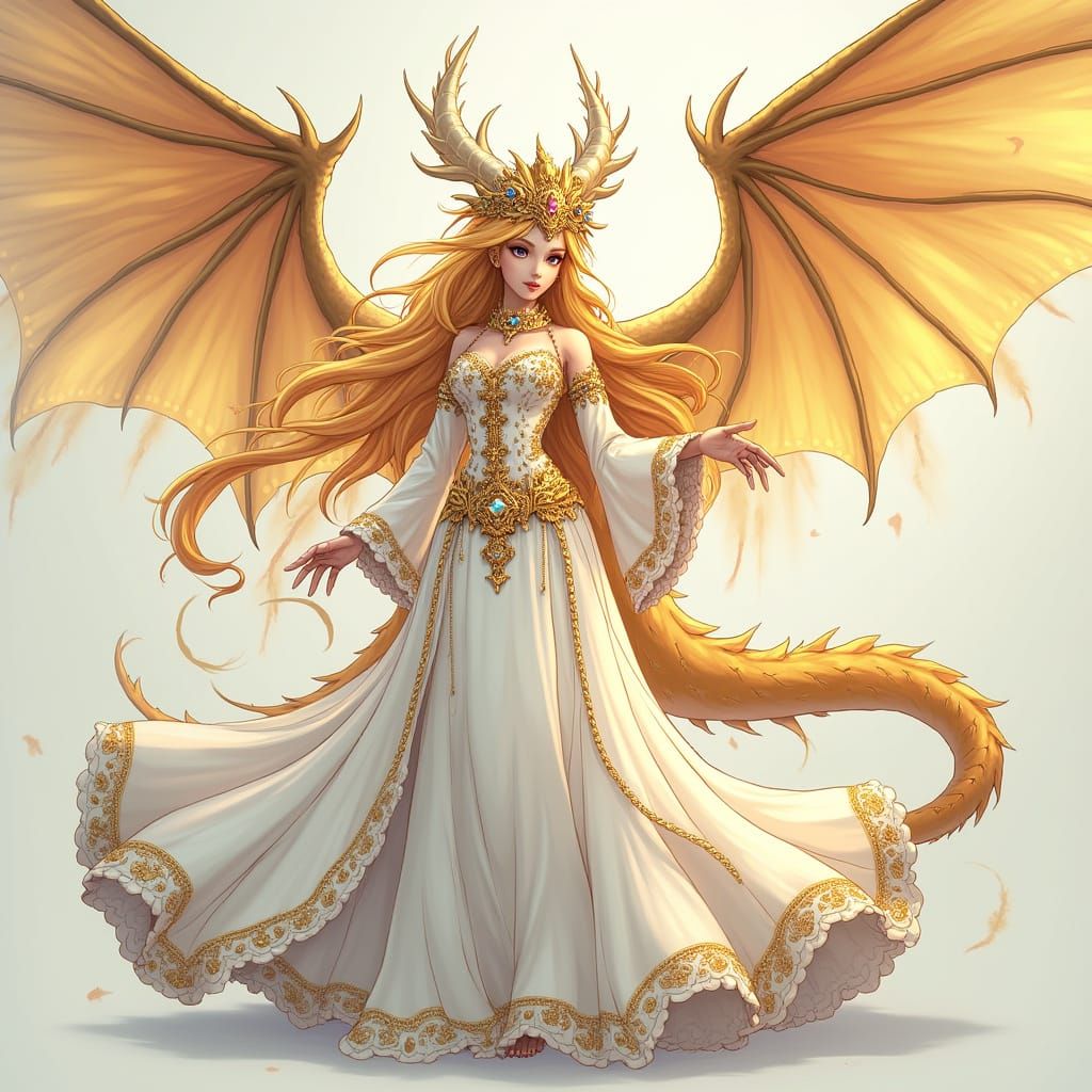Golden Goddess Dragon Hybrid in Elegant Webtoon Style
