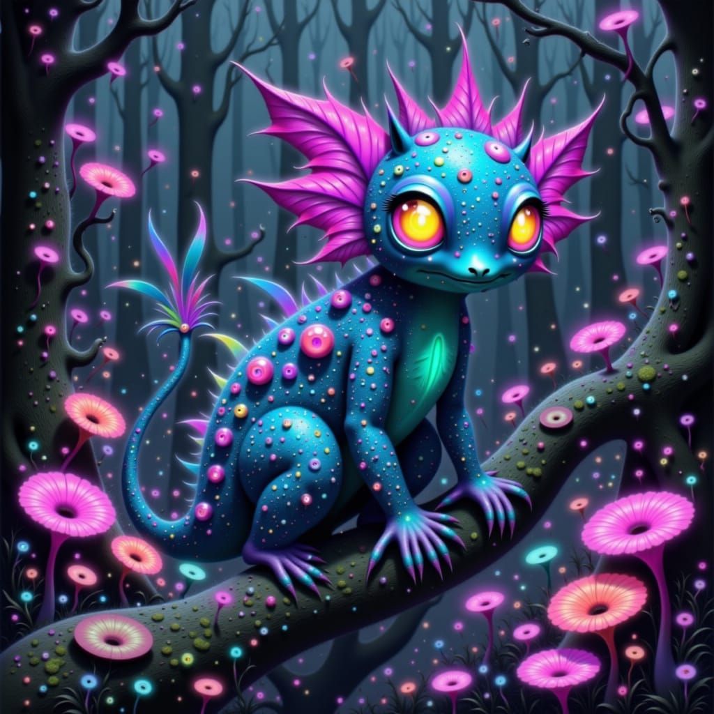 Bioluminescent Creature in Alien Forest