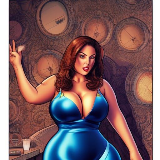 Curvy Model in Tight Dress, Comic Book Art Style