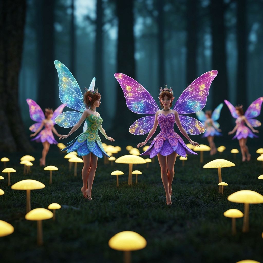 Fairies Dancing in Bioluminescent Forest