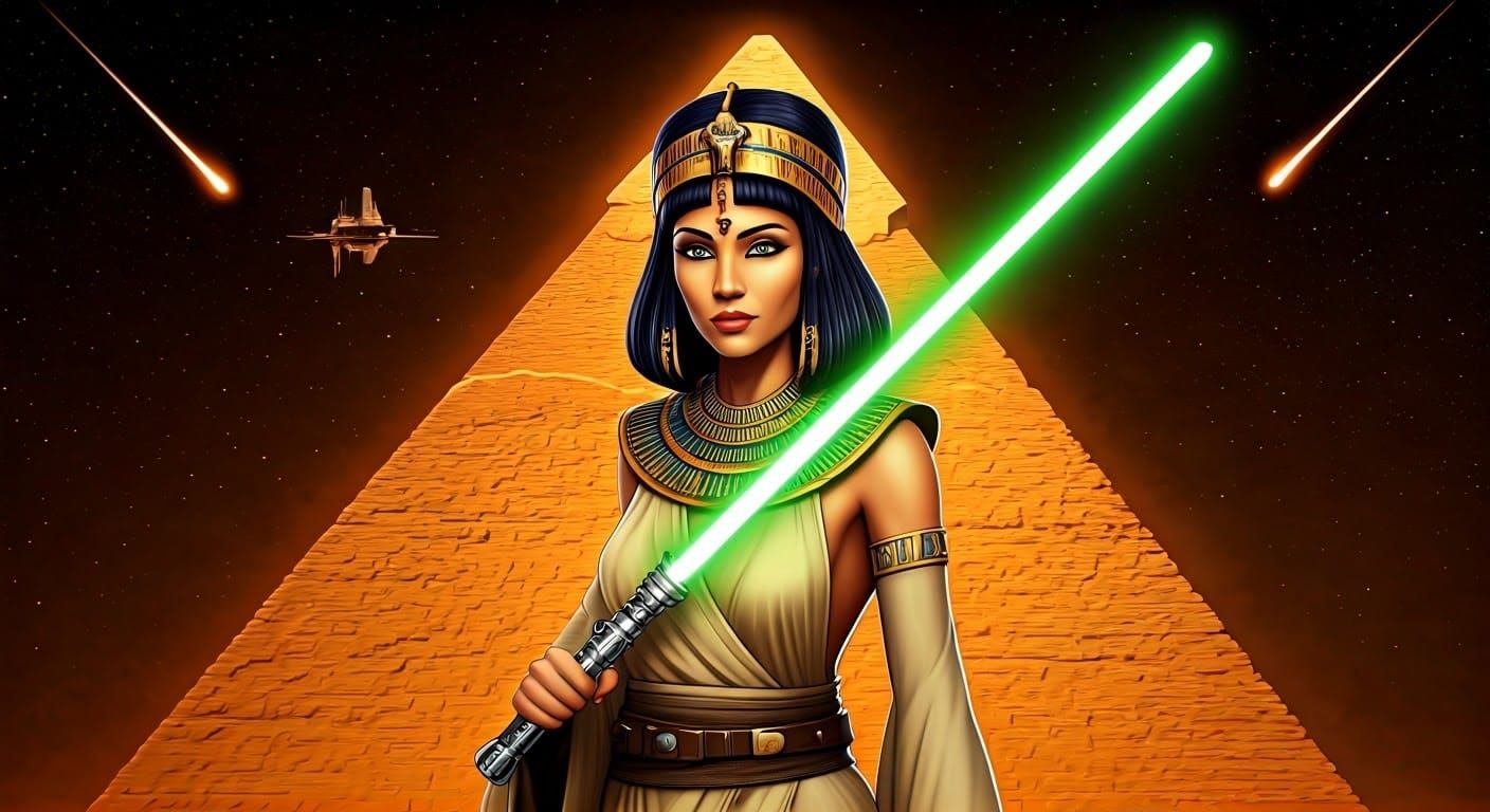 Cleopatra as Star Wars Jedi Knight in Epic Cartoon Style
