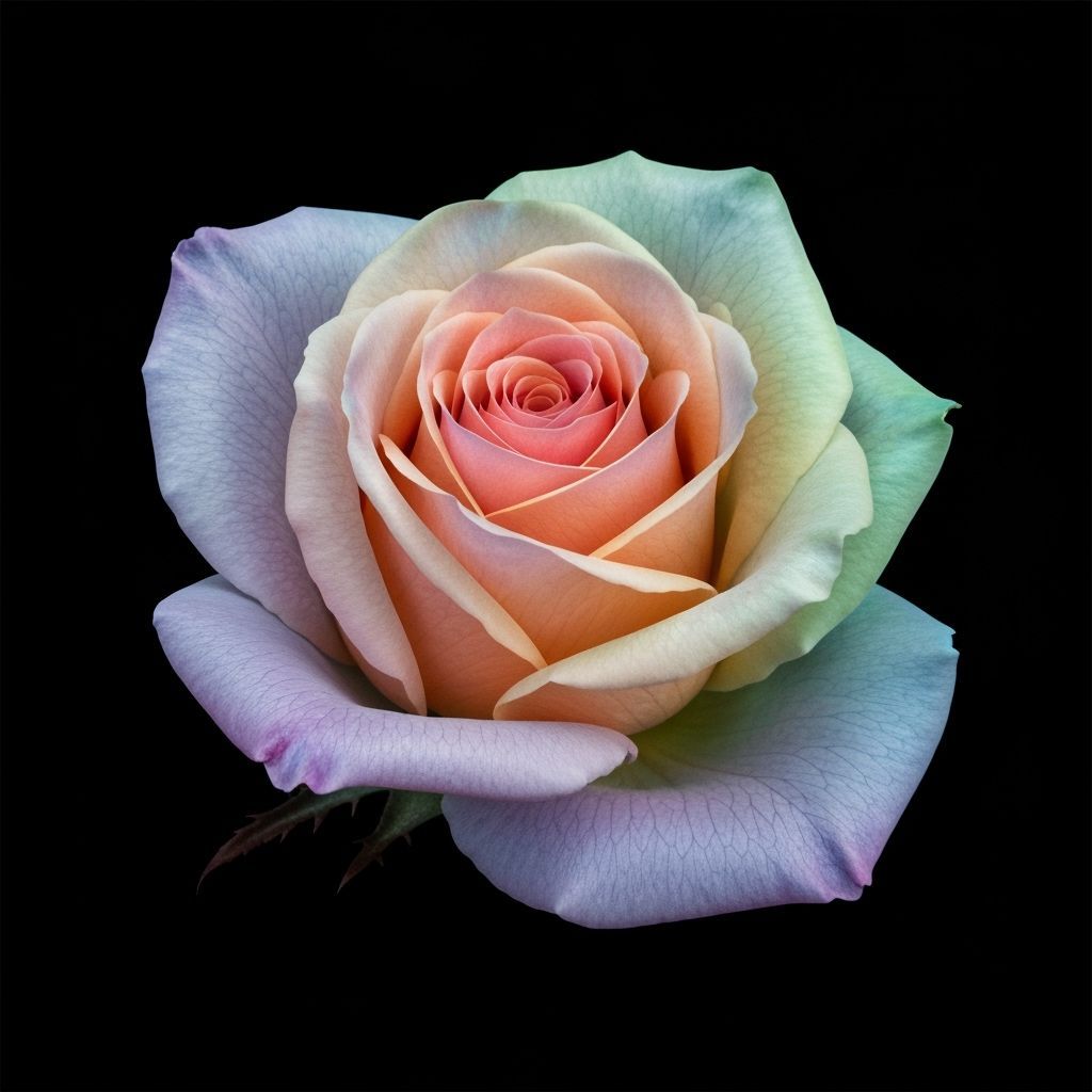 Realistic Rose with Pastel Neon Rainbow Glow