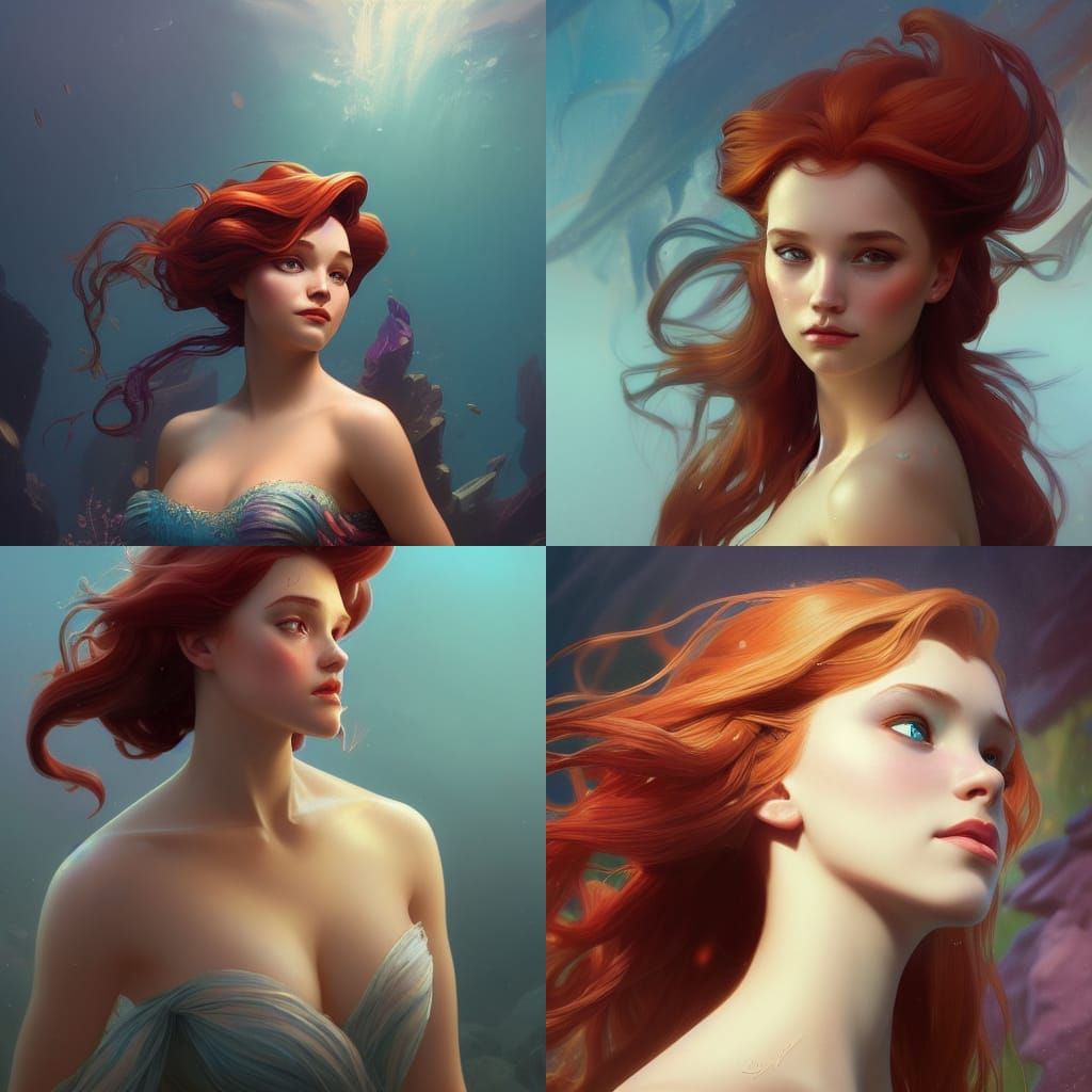 Little Mermaid Portrait in Art Nouveau Style