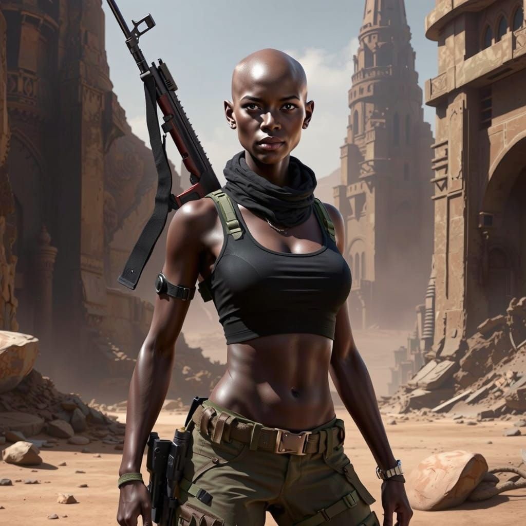 Heroic Young Sudanese Warrior Woman in Khakis