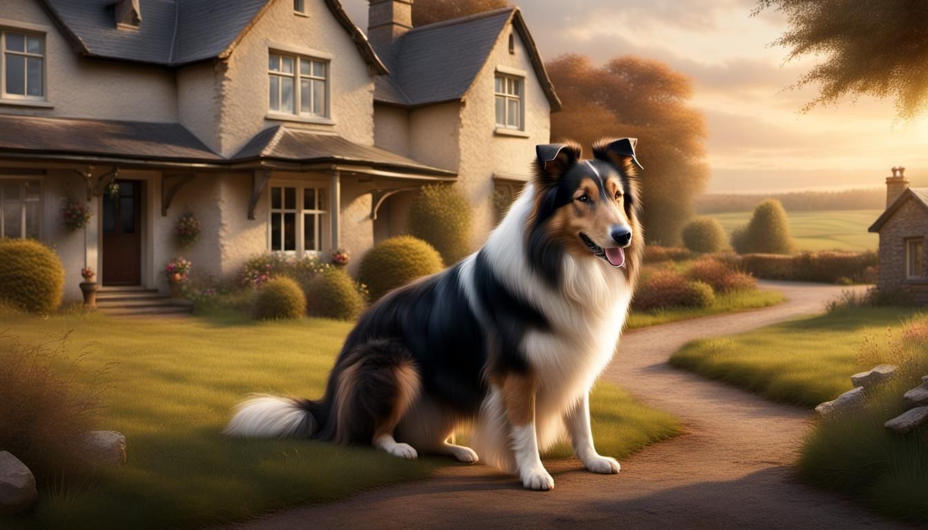 Loyal Collie Waits by Mailbox: Digital Matte Painting