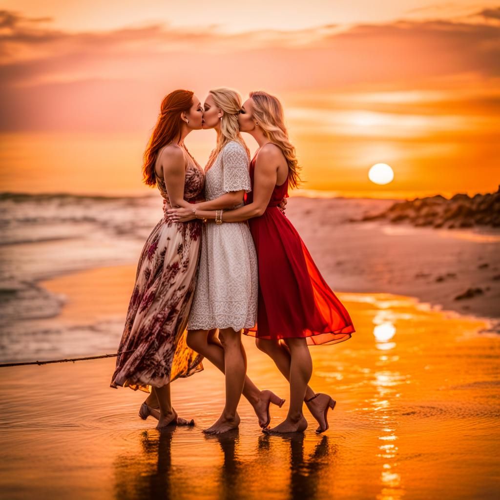 Lesbian Beach Wedding at Sunset: Professional Photo