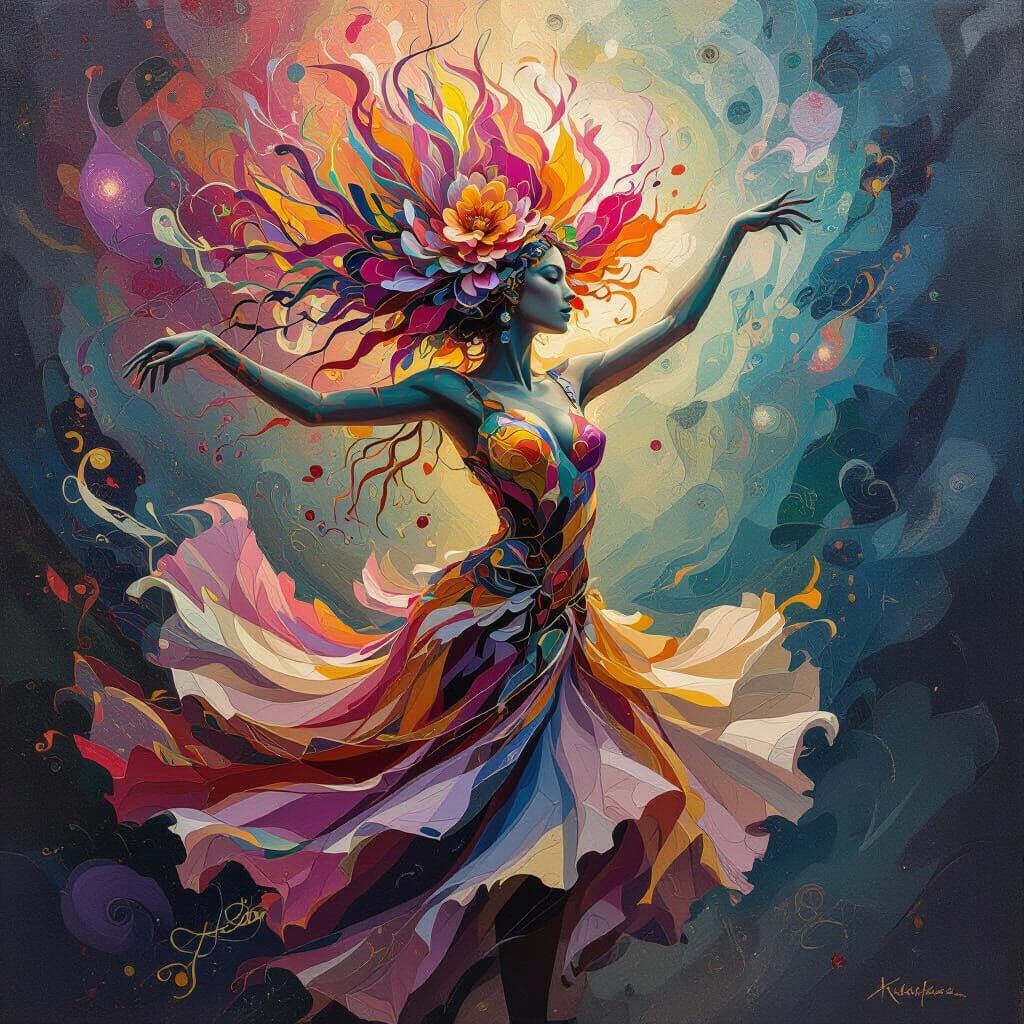 Ethereal Flower's Cosmic Dance: An Abstract Tarot Card