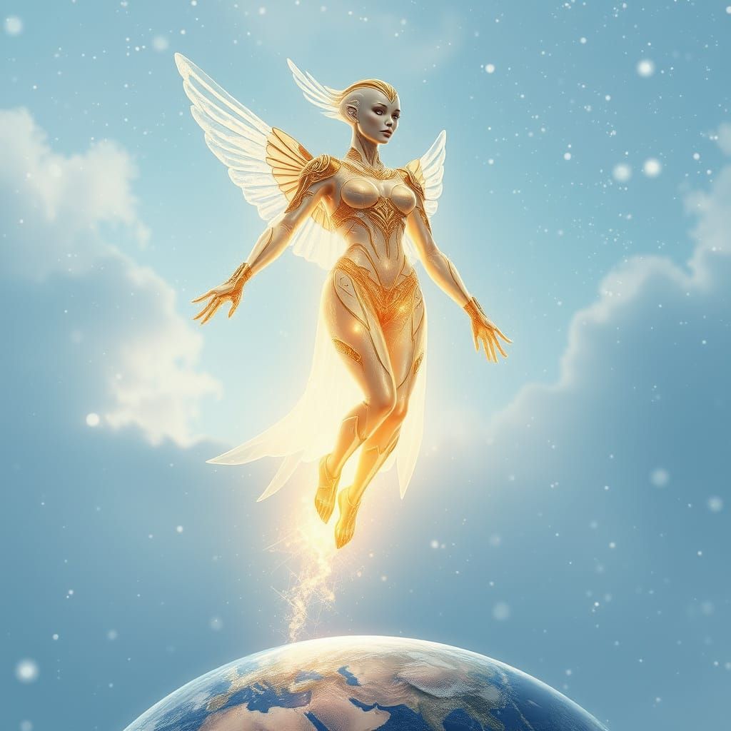 Ethereal Alien Hybrid Woman Lands on Earth in Cosmic Realism...