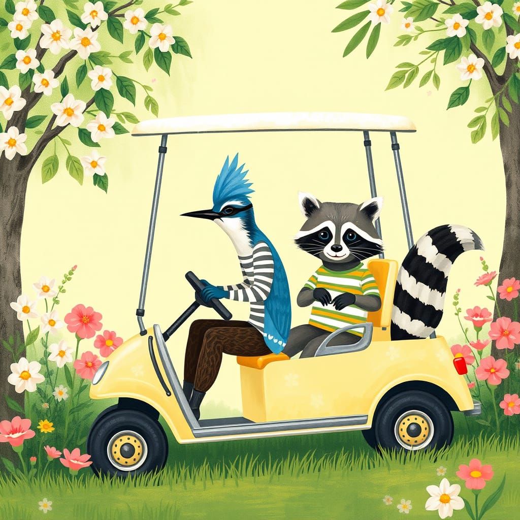Whimsical Woodland Golf Cart Ride in Beatrix Potter Style
