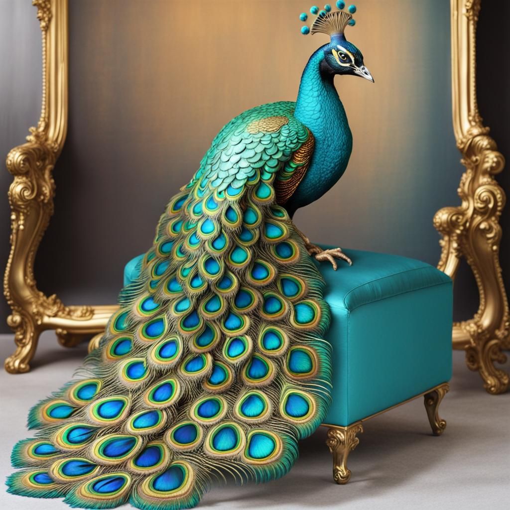 Iridescent Turquoise and Gold Peacock: AI Generated Image