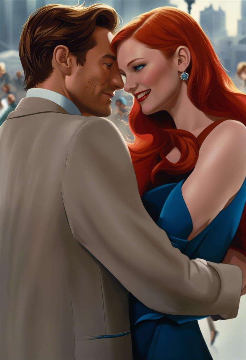 Mary Jane and Peter Parker Embrace in Ballroom
