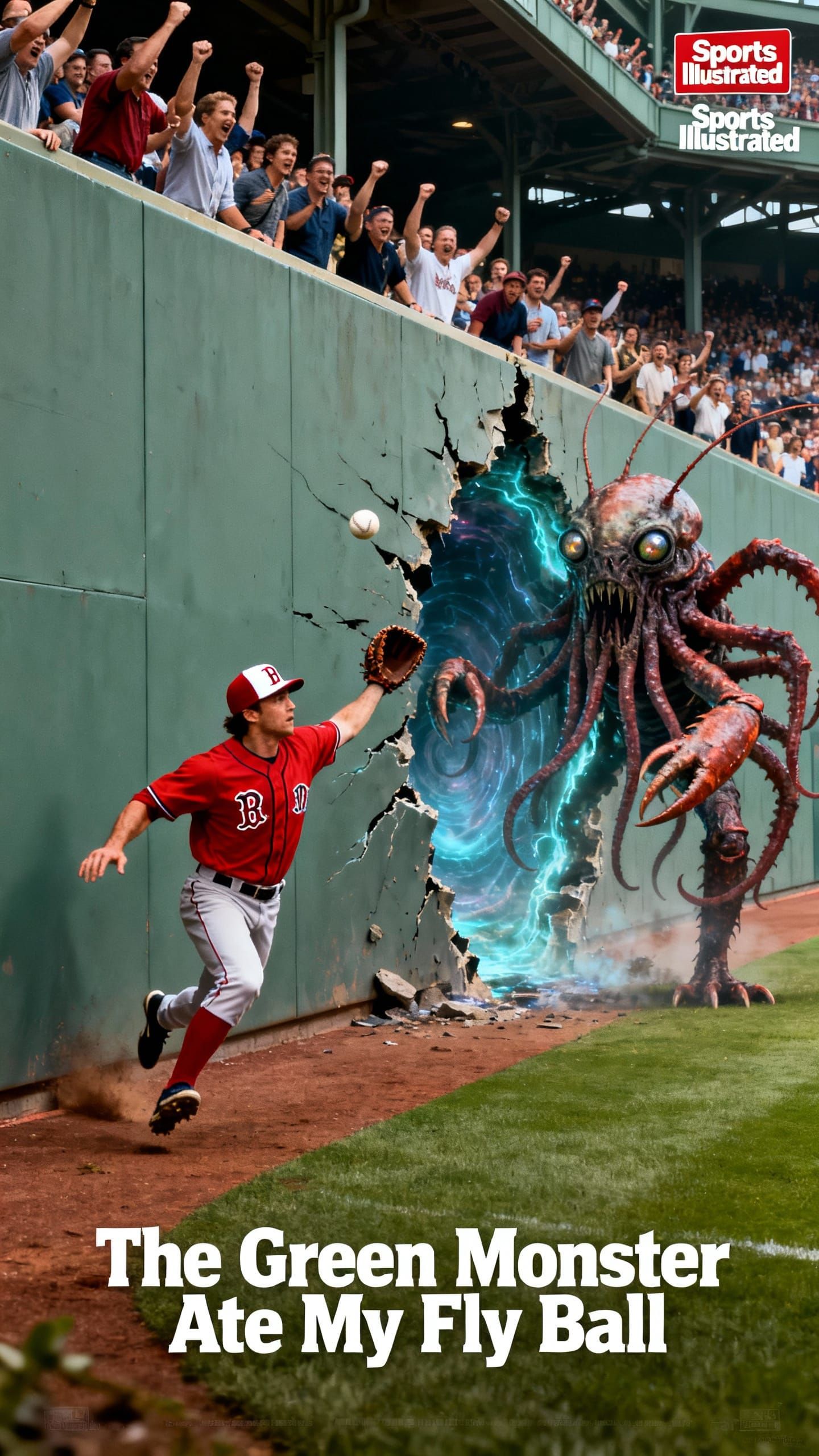 Green Monster Baseball Movie Poster in Lovecraftian Style