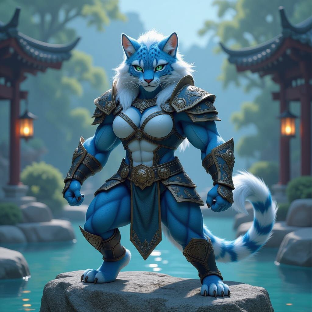 Muscular Leopard Gladiator in 3D Anime Style