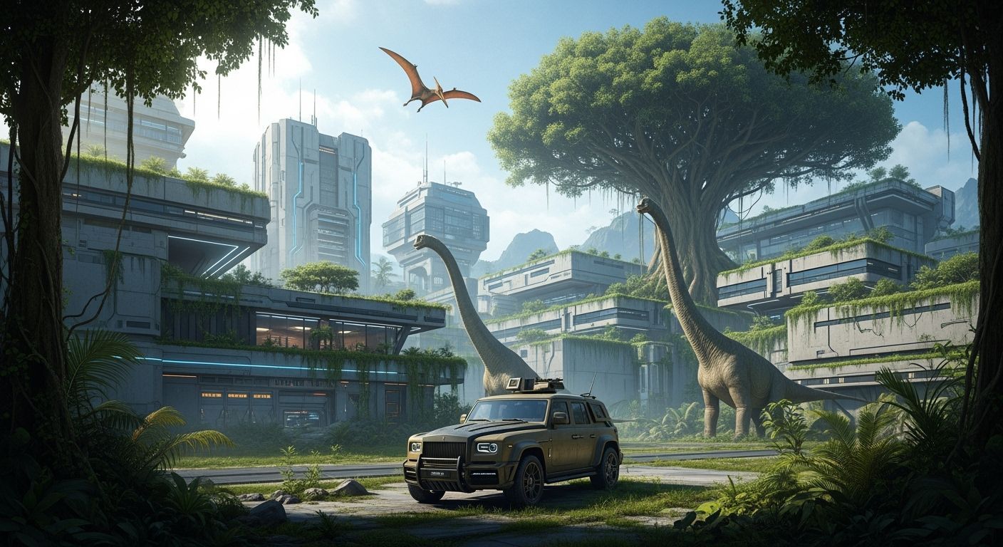 Futuristic Bunker Cityscape with Jungle Overgrowth