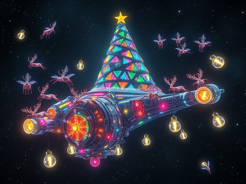 Christmas Tree Space Station in Futuristic Style