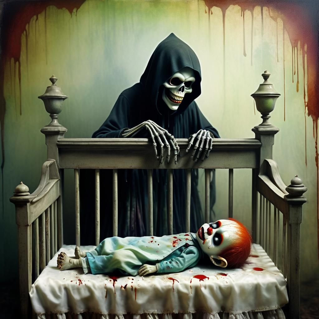 Grim Reapers Guarding Zombie Monkey Clown Child