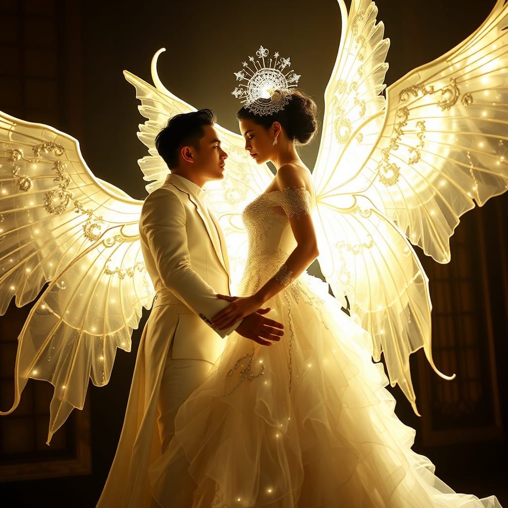 Ethereal Lovers in Avant-Garde Style with Magical Light