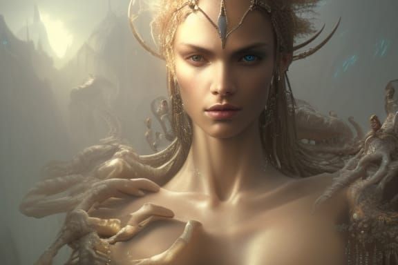 Futuristic Angelic Model in Dark Fantasy Concept Art