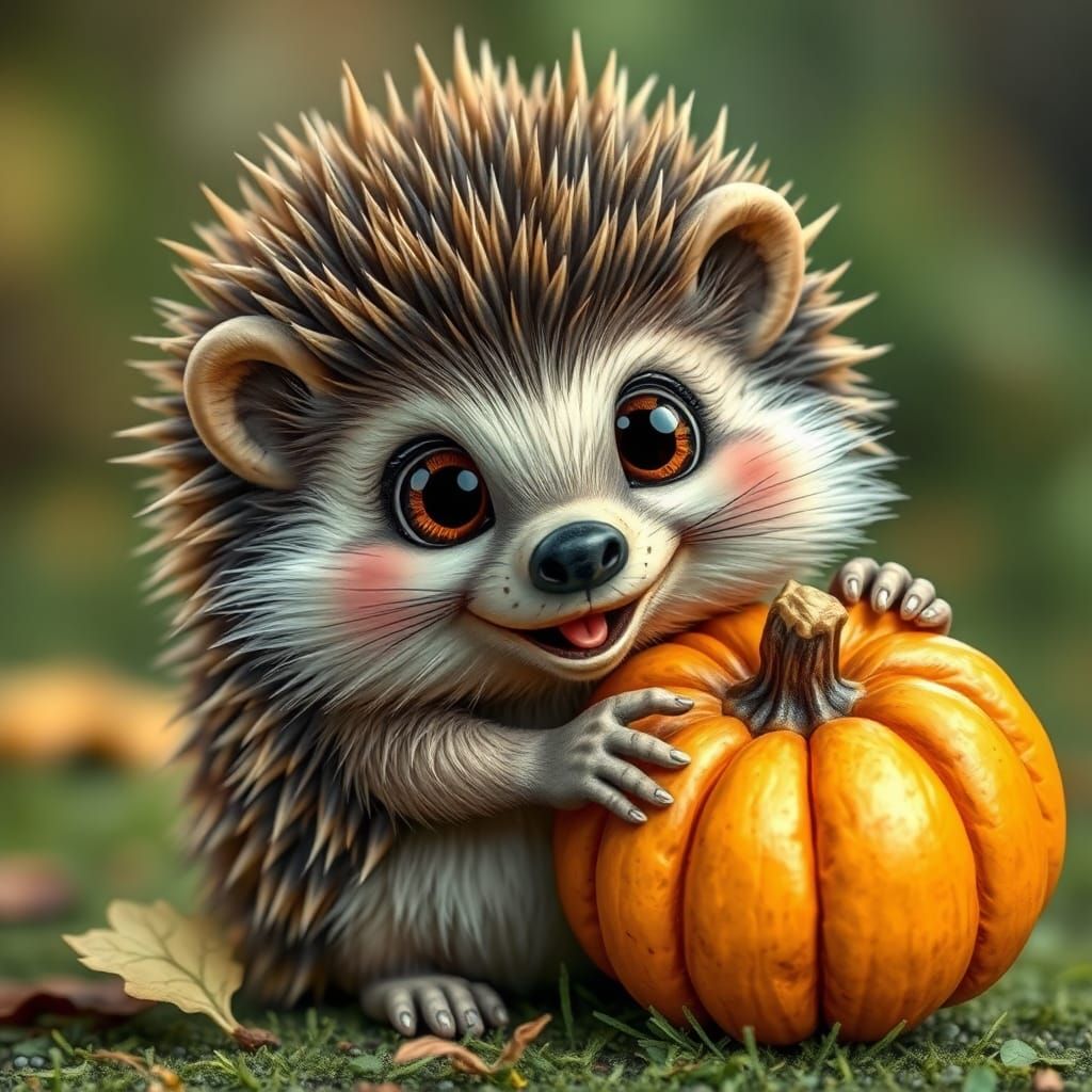 Smiling Hedgehog with Pumpkin